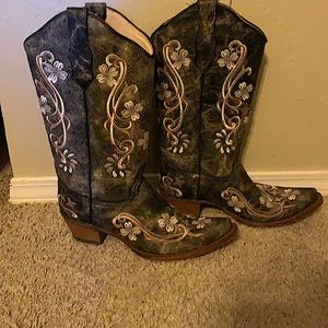 Circle G Grey Leather  cowboy boots Size 10